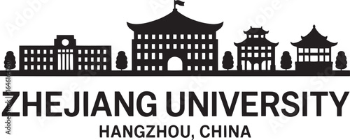 Zhejiang University Silhouette Skyline Emblem Hangzhou China Landmark Architecture Icon Vector