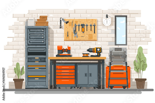 Modern Garage Workshop with Tools and Organizers for DIY Projects