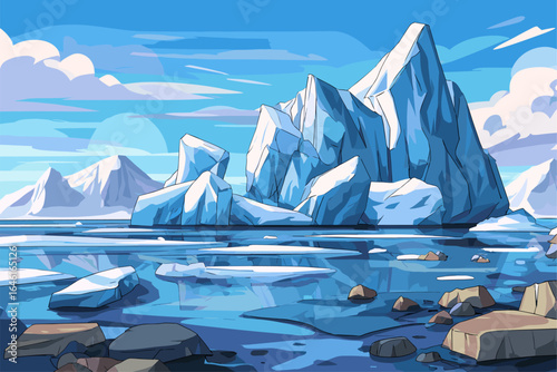 Serene Arctic Landscape with Icebergs and Crystal Clear Waters