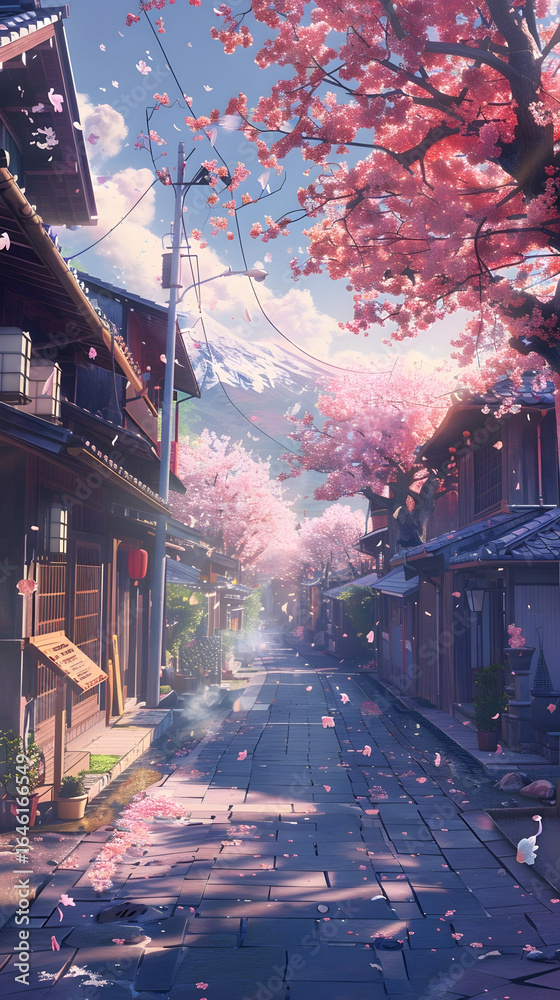 custom made wallpaper toronto digitalA beautiful, serene painting of a Japanese cherry blossom (sakura) tree at night.