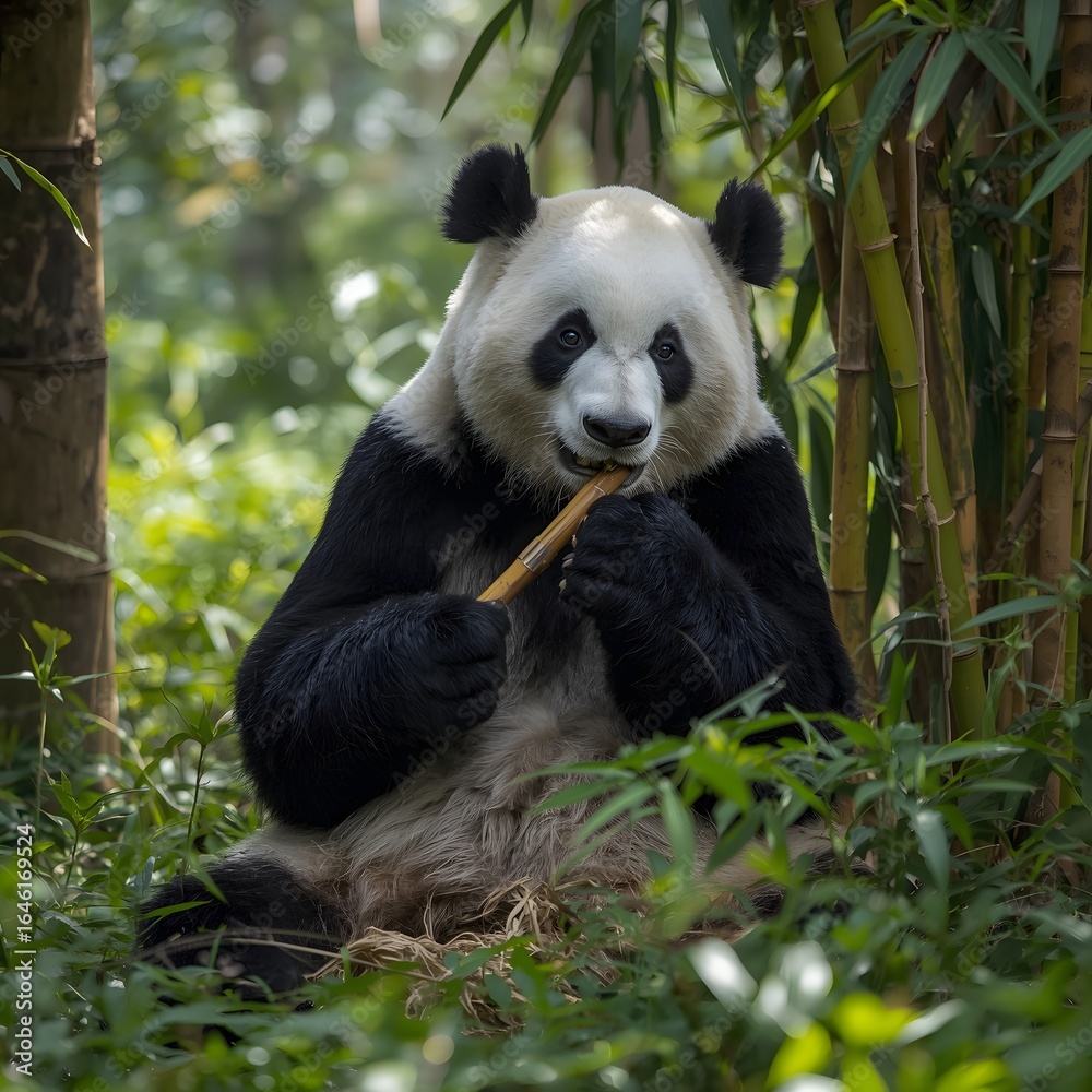 Obraz premium giant panda eating bamboo
