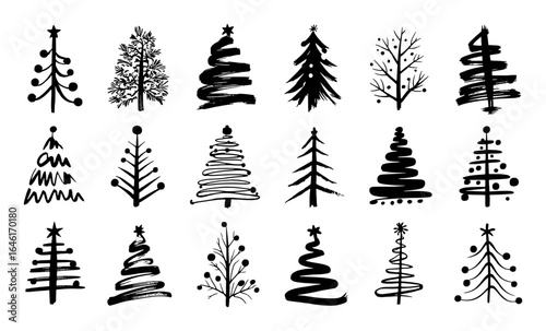 Black Christmas Tree Illustrations Collection holiday festive