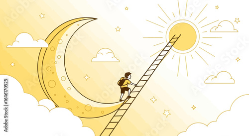 Reaching new heights: A journey from the moon to the sun symbolizing aspirations and growth