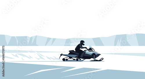 Rider Enjoying Snowmobile Expedition Across Frozen Landscape Illustration