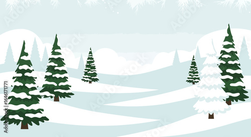 Serene Winter Landscape with Snow-Covered Trees and Soft Pastel Colors offering a peaceful and calming scene