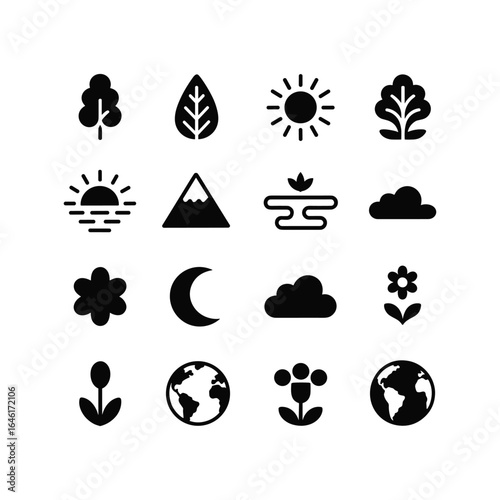 Collection of nature and environmental icons in a grid layout