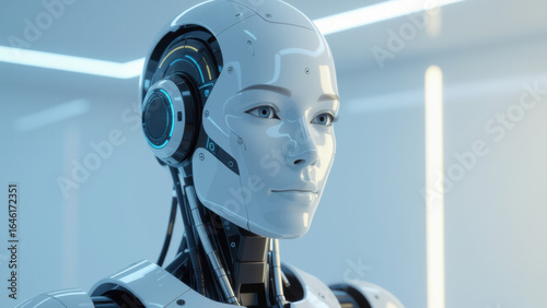 Futuristischer Hybrid aus Roboter und Mensch - Konzept für künstliche Intelligenz