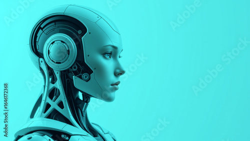 Futuristischer Hybrid aus Roboter und Mensch - Konzept für künstliche Intelligenz