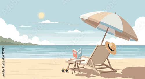 Seaside Relaxation Reading A Book Under the Umbrella on the Beach