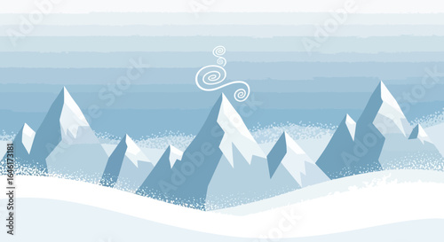 Snowy Mountain Peaks with Decorative Cloud, a Vector Illustration for Winter Scenes