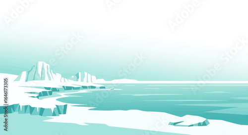 Serene Arctic Landscape Of Icebergs And Frozen Coastline Vector Illustration