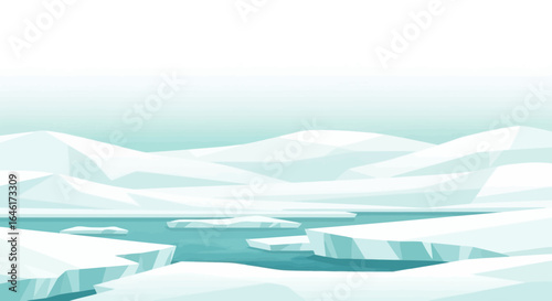 Serene arctic landscape with icebergs and icy mountains creating a cold scene