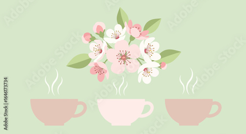 Springtime Tea Party: A Gentle Illustration of Flowers and Hot Beverages for Relaxation