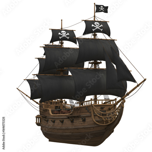 Black pirate ship with white sails nautical vessel ocean adventure