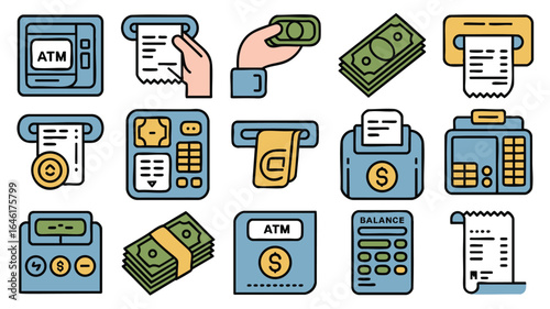 Financial Transaction Icons: Payment Processing & Cash Handling Illustrations