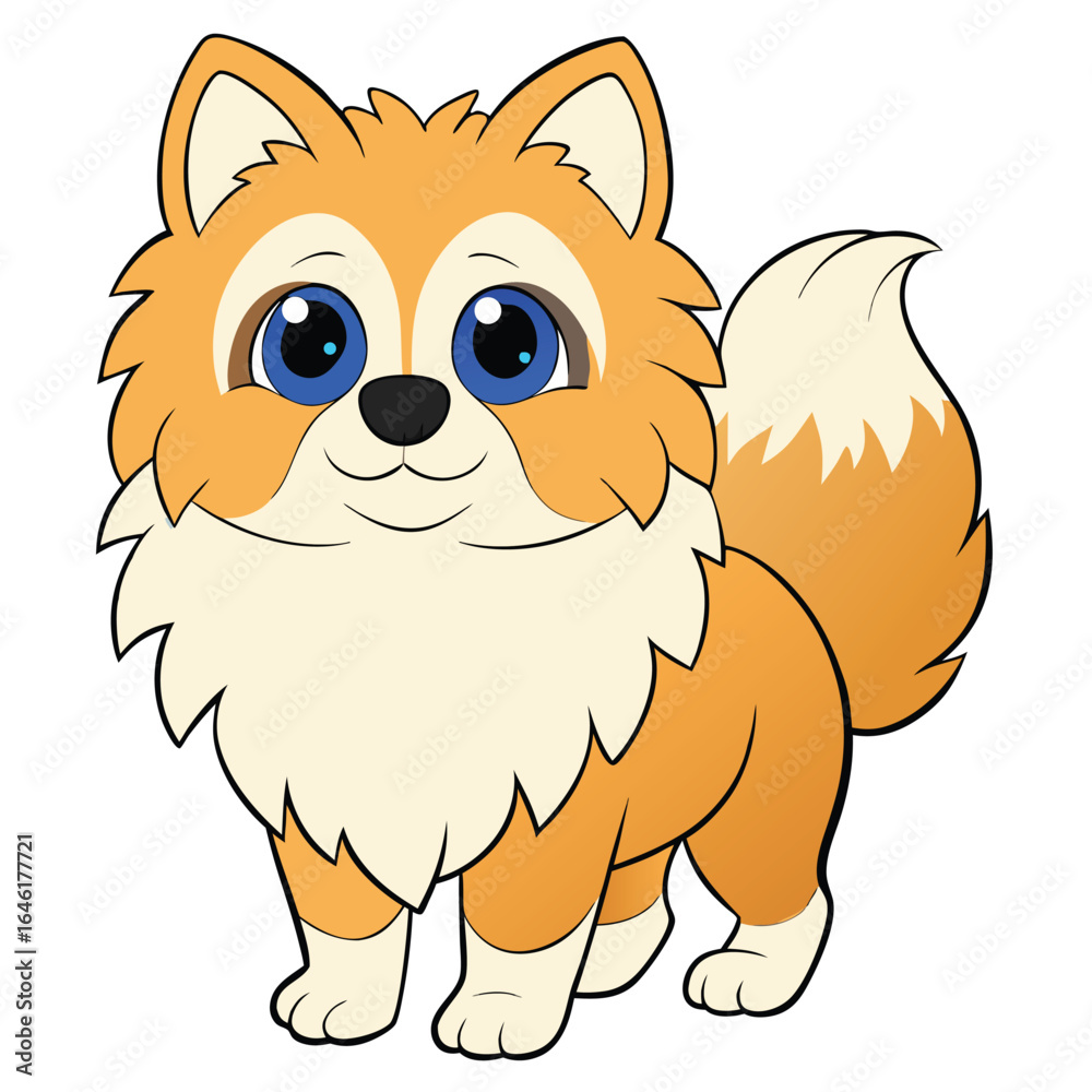 Fototapeta premium Cute fluffy orange and white dog isolated on white background