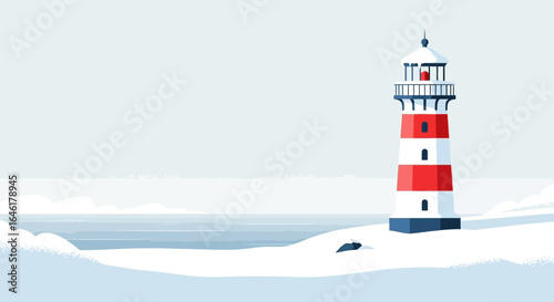 Striking Lighthouse Illustration On Winter Shore Coastal Navigation Symbolism