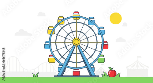 Stylized Ferris Wheel At Amusement Park Offering Joyful Experience