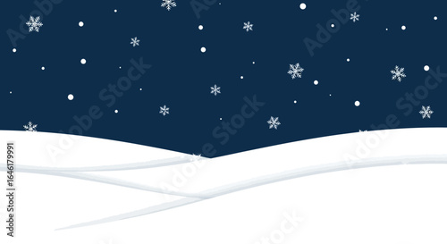 Stylized winter landscape with snowflakes and snowdrifts background graphic illustration perfect for holiday season designs