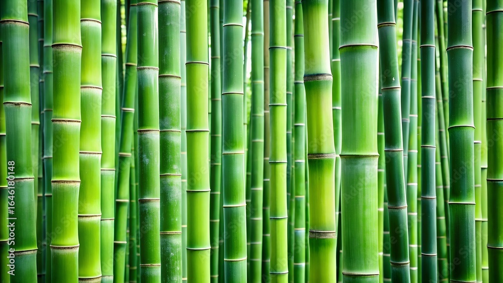 Fototapeta premium Lush green bamboo forest background with natural light streaming through