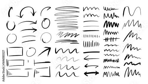 Hand drawn arrows circles lines and shapes collection scribble