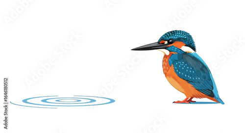 Vibrant kingfisher perched by gentle water ripples illustration vector graphic