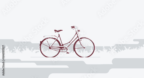 Vintage bicycle illustration in a minimalist winter scenery with muted colors and textural details