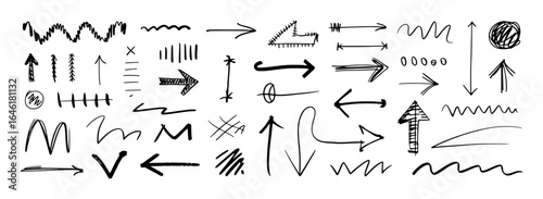 Hand drawn directional indicators and abstract shapes arrow line