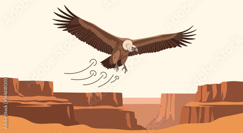 Vulture soaring over grand canyon illustration depicting wildlife and nature scene wildlife and nature with air movement