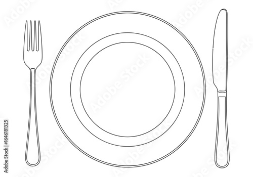Vector art of top view of a plate with fork and knife isolated on white background