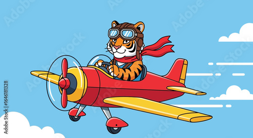 Tiger pilot soaring high: A whimsical illustration of adventure and freedom