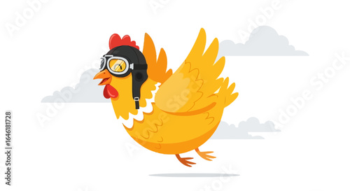 Whimsical Aviator Chicken Soaring Through Sky With Clouds Background Illustration
