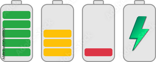 3D Battery Level Icon Set Isolated on Transparent Background
