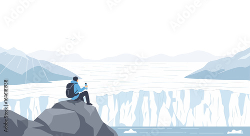 Traveler Contemplating The Arctic Landscape Adventure And Exploration Journey