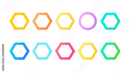 Ten colorful shapes arranged in two rows on a white background with a gradient effect applied