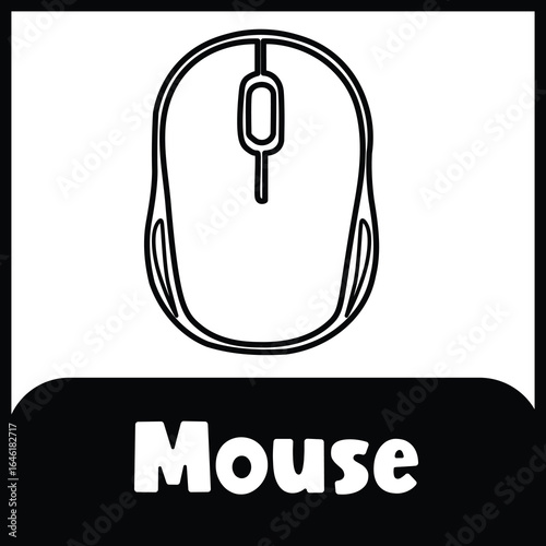 computer mouse icon flashcard 4×4 black and white