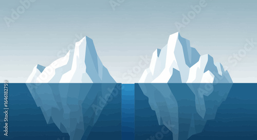 Two Icebergs Floating With Their Reflection on Ocean Surface Flat Design