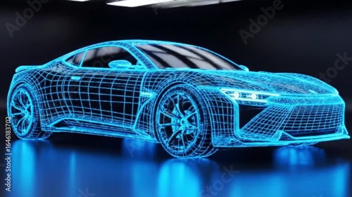 Futuristic Car Wireframe Design Concept on Black Background