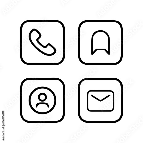 Minimal Line Style Social Media & Contact Icons – Black & White Vector Set
