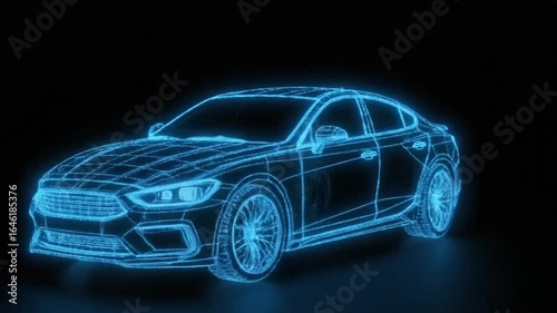 Modern Car Blueprint Concept Animation on Black Background
