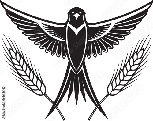 Swallow Bird Wheat Emblem Illustration
