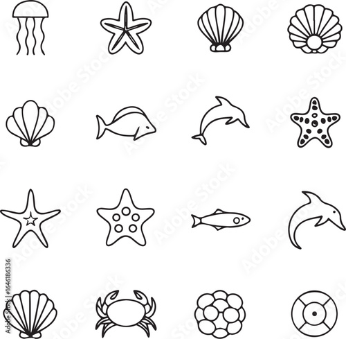Marine Life Icon Set Illustrations