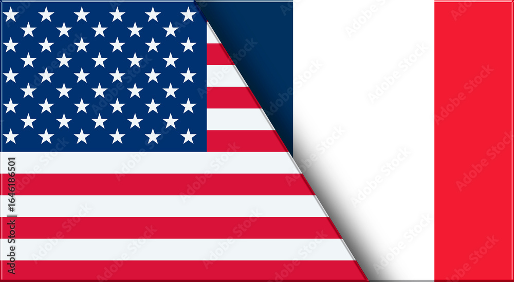 Fototapeta premium Flags of USA and Reunion. United States and Reunion National flags on Fabric