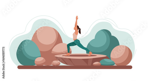Woman Practicing Yoga in Nature, Finding Harmony and Wellness, Serene Outdoor Meditation