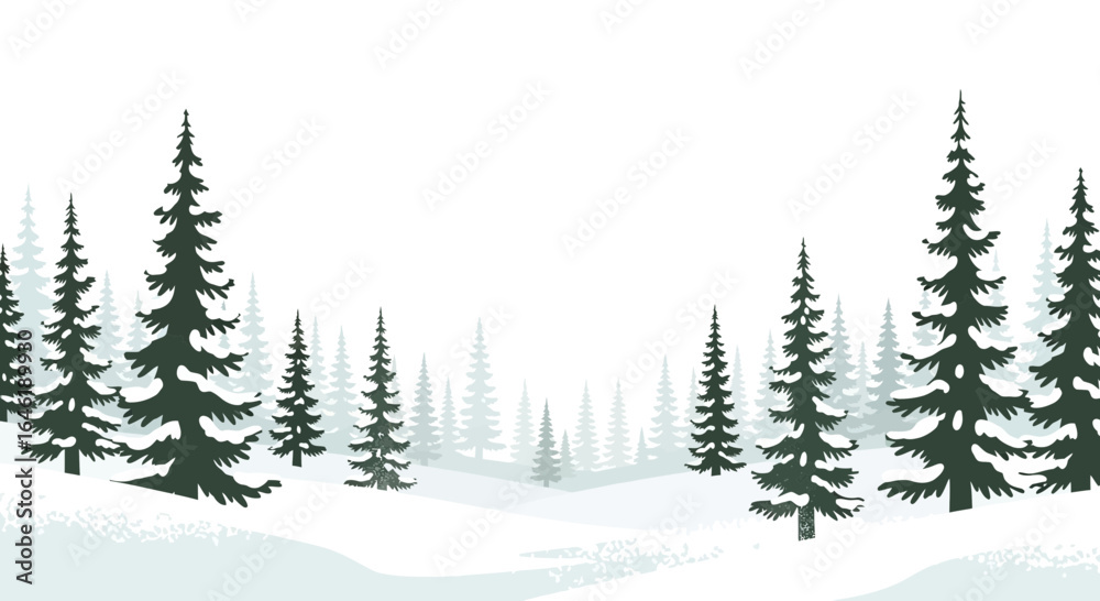 Obraz premium Winter Forest Landscape Silhouette with Snow Covered Trees and Snowy Ground Backdrop