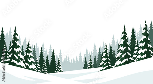 Winter Forest Scenery With Evergreen Trees And Snow Covered Ground Illustration