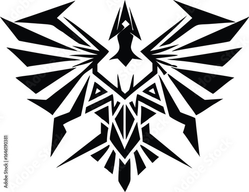 Stylized Black Phoenix or Griffin Emblem with Sharp Geometric Wings and Body