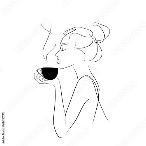 Woman coffee cup line art drawing illustration design vector silhouette caffeine drink morning tea minimal sketch