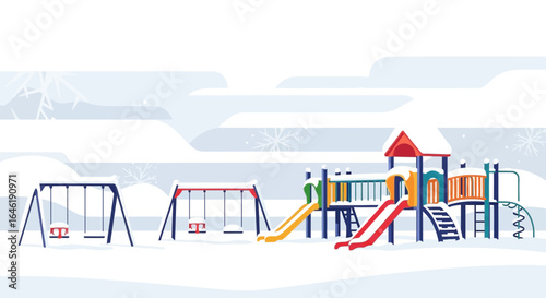 Winter Wonderland: A Playground Covered in Snow During a Peaceful Season