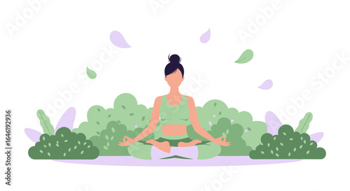 Woman Meditating Outdoors In Peaceful Harmony With Nature Illustration